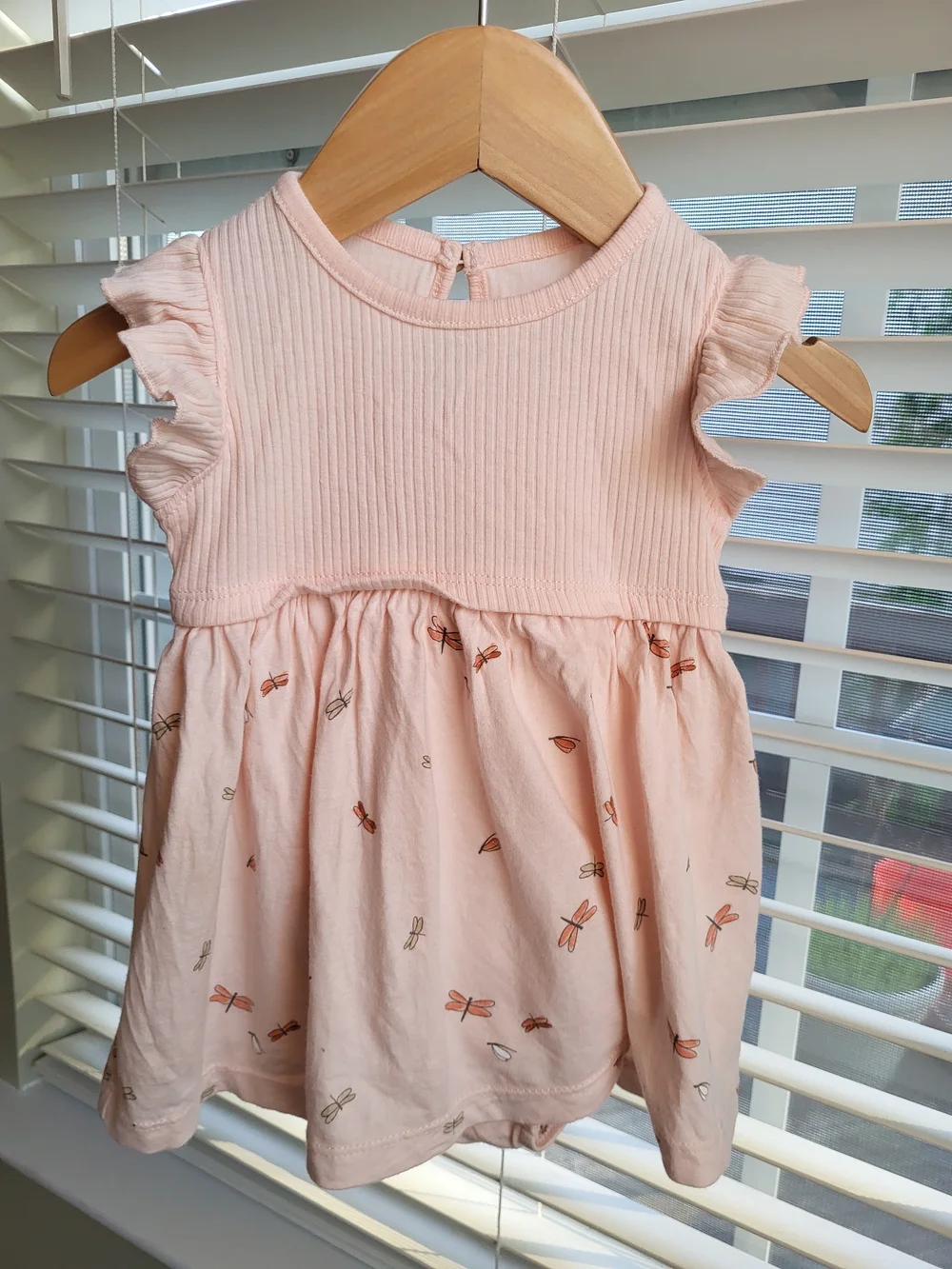 Carter's 6m Light Peach Flutter-Sleeve Dress with Dragonfly Motif